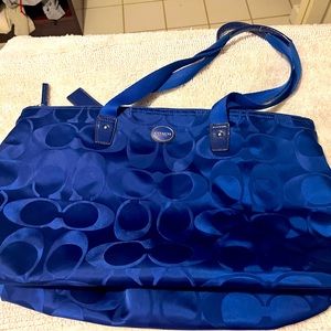Coach signature sateen Blue Zippered Tote Bag